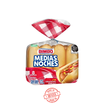 Pan Hot Dog Media Noche Bimbo 8 Pzas