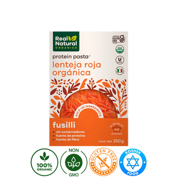 Pasta Fusilli Orgánico Lenteja Roja Real Natural Organics 250g