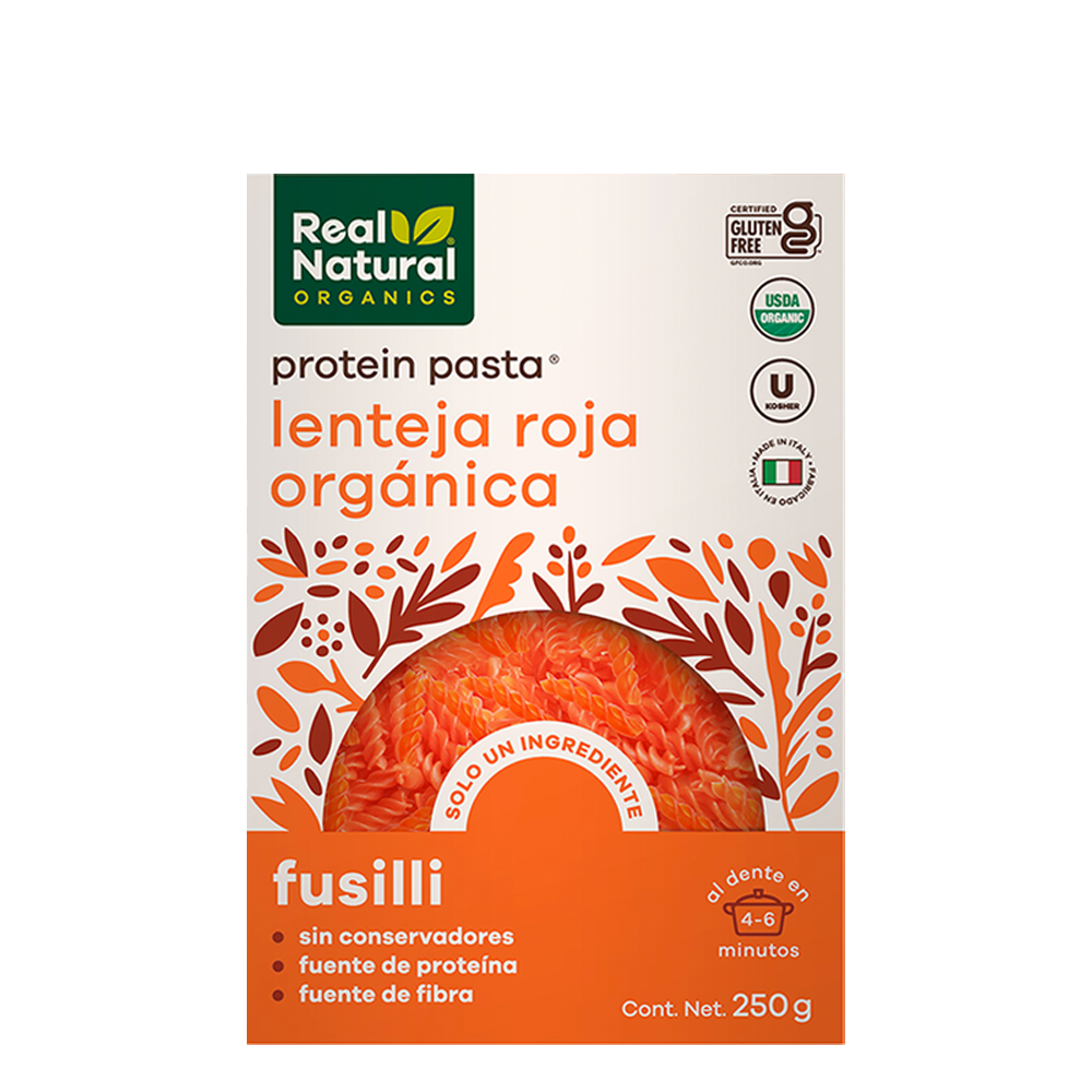 Pasta Fusilli Orgánico Lenteja Roja Real Natural Organics 250g