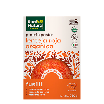 Pasta Fusilli Orgánico Lenteja Roja Real Natural Organics 250g