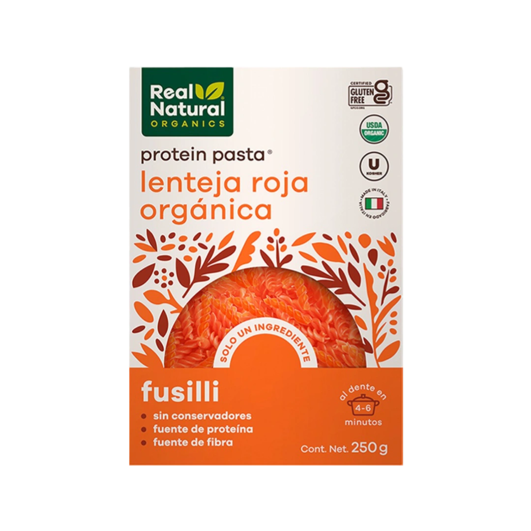 Pasta Fusilli Orgánico Lenteja Roja Real Natural Organics 250g