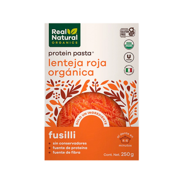 Pasta Fusilli Orgánico Lenteja Roja Real Natural Organics 250g