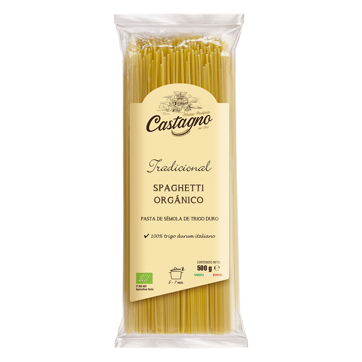 Pasta De Trigo Duro Spaghetti Orgánico Castagno 500g