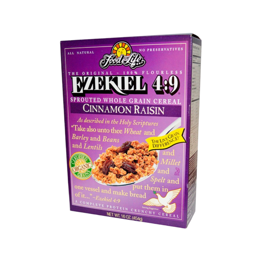 Cereal Ezekiel 4:9 en Hojuelas con Pasas y Canela Orgánico 397g