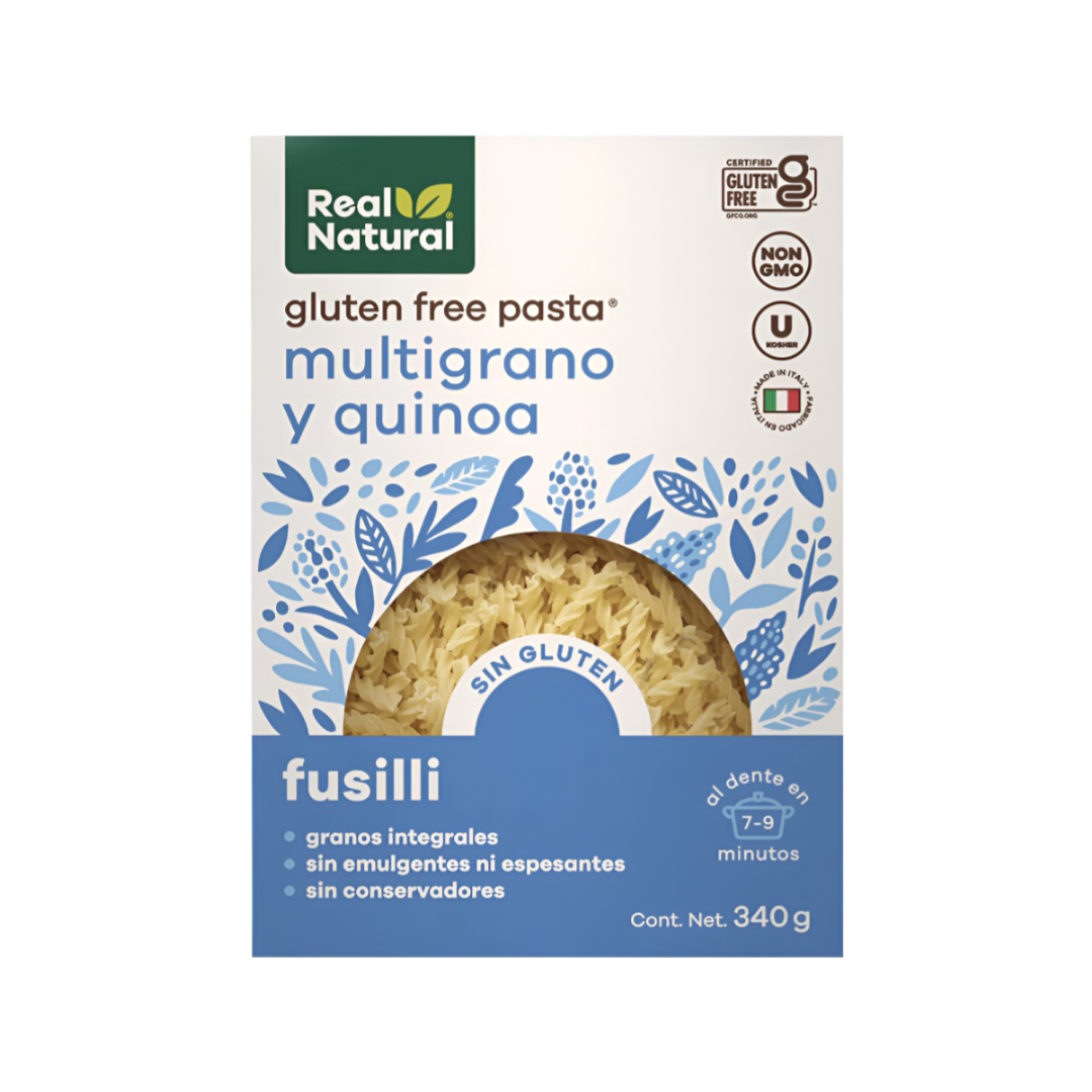 Pasta Orgánica Gluten Free Fusilli Quinoa y Multigrano Real Natural Organics 340g