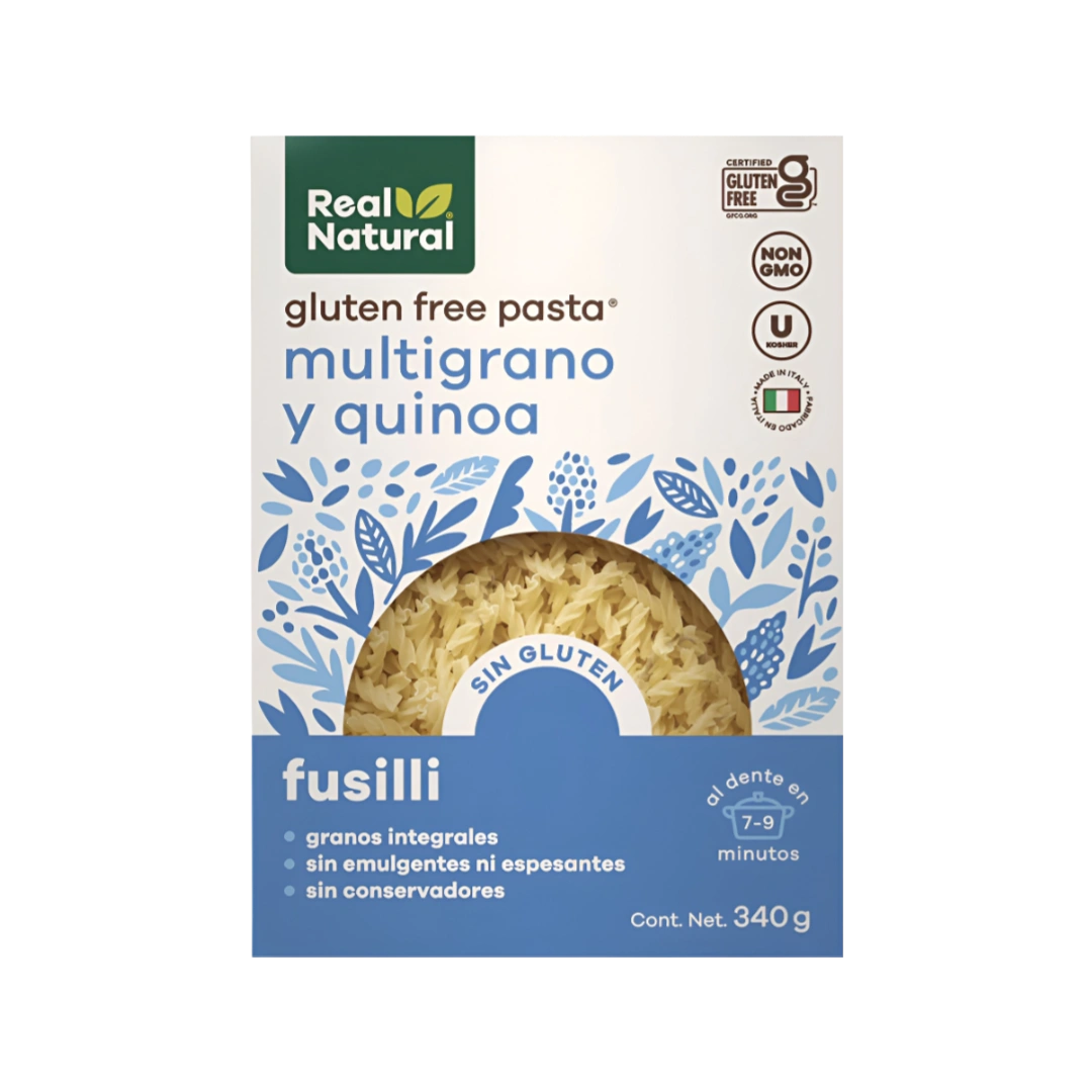 Pasta Orgánica Gluten Free Fusilli Quinoa y Multigrano Real Natural Organics 340g