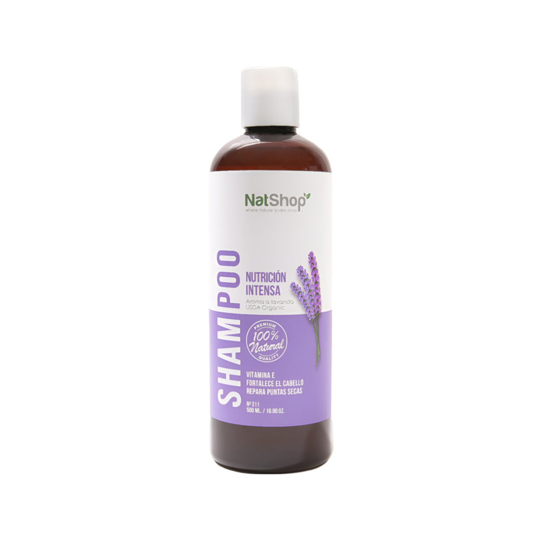 Shampoo natural Lavanda orgánica y vitamina E NatShop 500ml