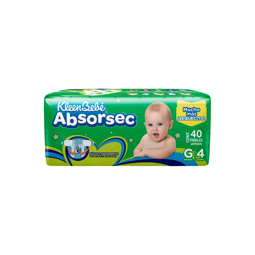 Pañal para Bebe Absorsec Jumbo Kleen Bebé 40pzas