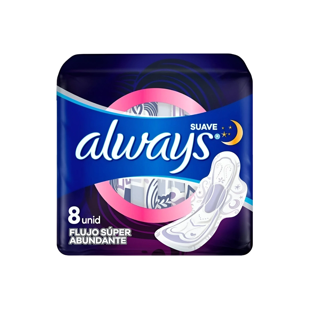 Toalla Femenina Flujo Super Abundante Suave Noche Always c/8 pzas