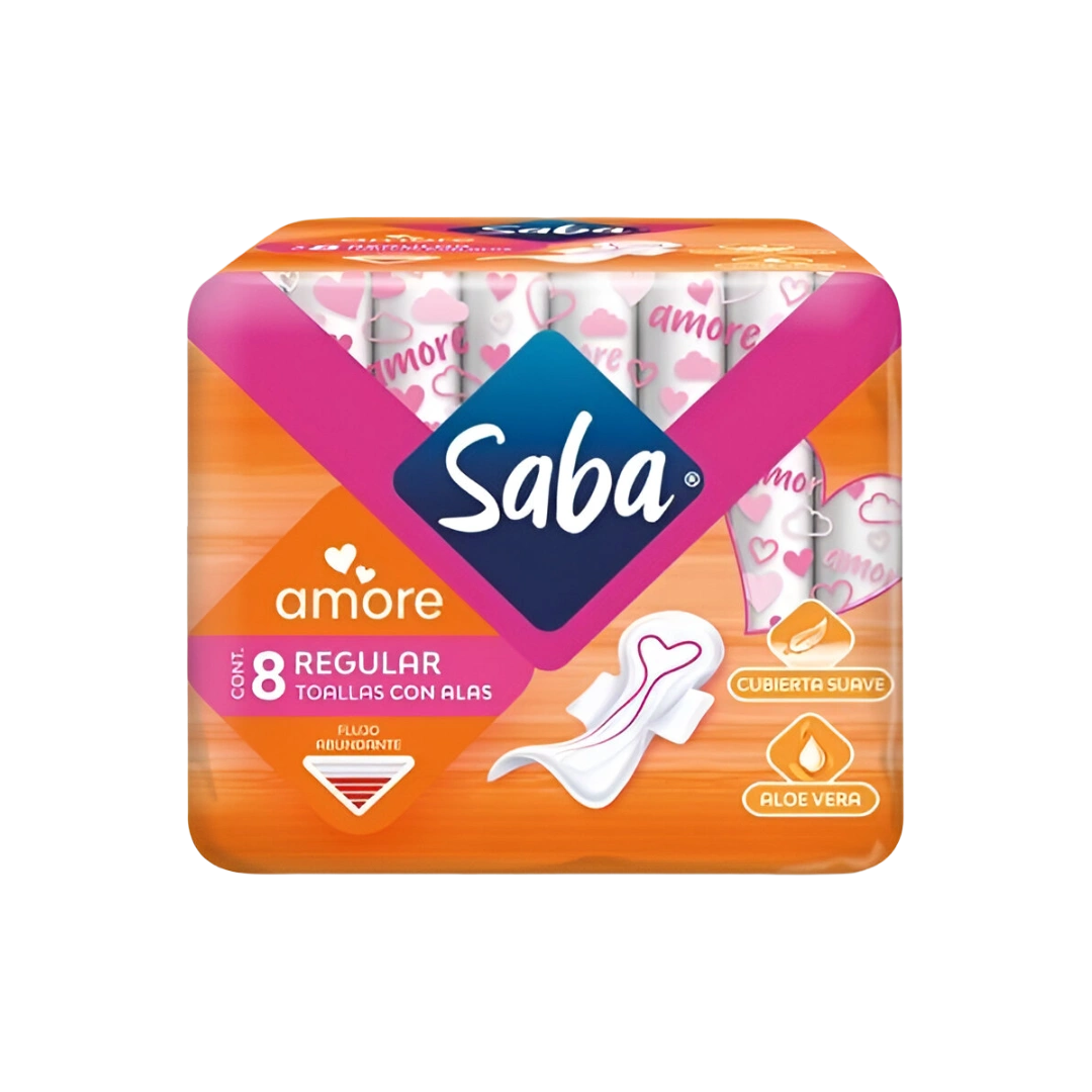 Toalla Femenina Amore con Alas Flujo Abundante Saba c/8 pzas