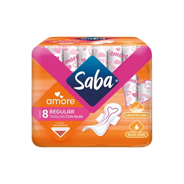 Toalla Femenina Amore con Alas Flujo Abundante Saba c/8 pzas