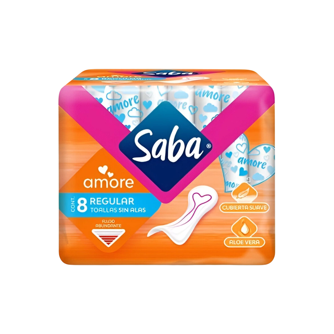 Toalla Femenina Amore sin Alas Flujo Abundante Saba c/8 pzas