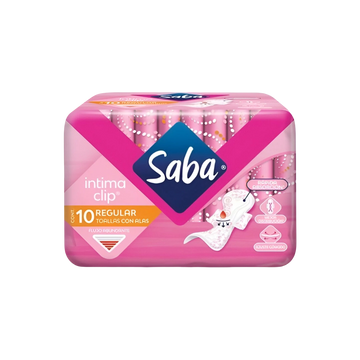 Toalla Femenina Intima Clip con Alas Flujo Abundante Saba c/10 pzas