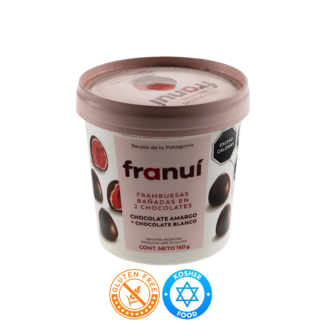 Frambuesas Cubiertas de Chocolate Oscuro y Blanco Franuí 150g