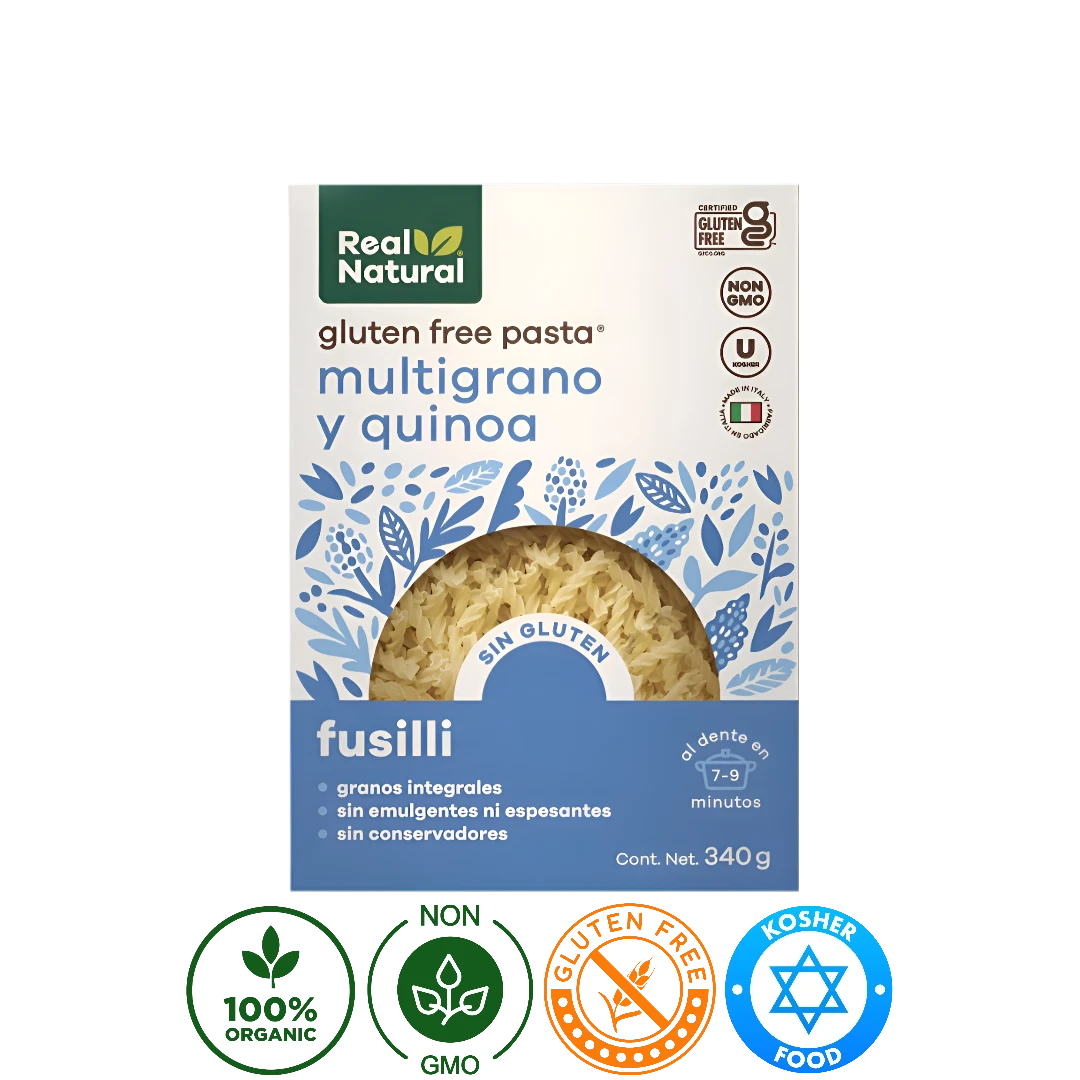 Pasta Orgánica Gluten Free Fusilli Quinoa y Multigrano Real Natural Organics 340g