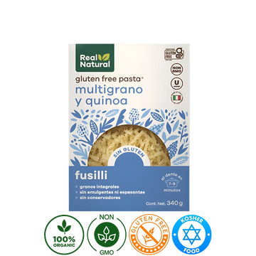 Pasta Orgánica Gluten Free Fusilli Quinoa y Multigrano Real Natural Organics 340g