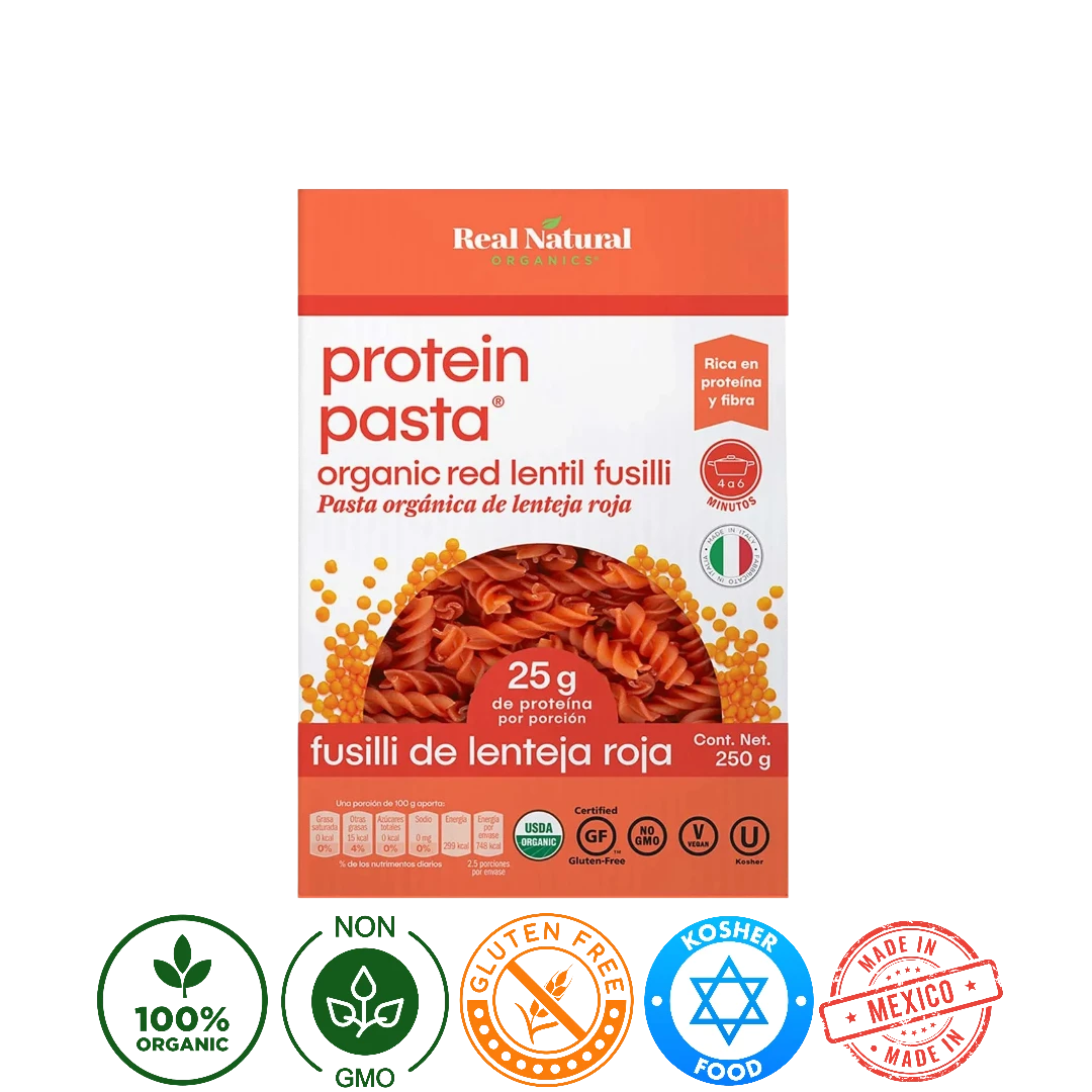 Pasta Fusilli Orgánico Lenteja Roja Real Natural Organics 250g