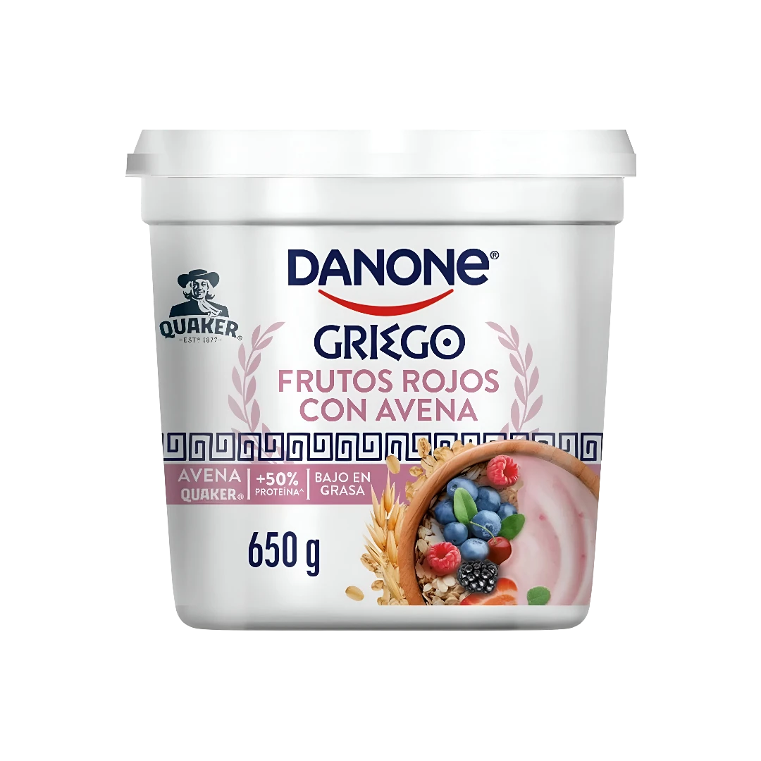 Yogurt Griego Frutos Rojos y Avena Danone Quaker 650g