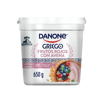 Yogurt Griego Frutos Rojos y Avena Danone Quaker 650g
