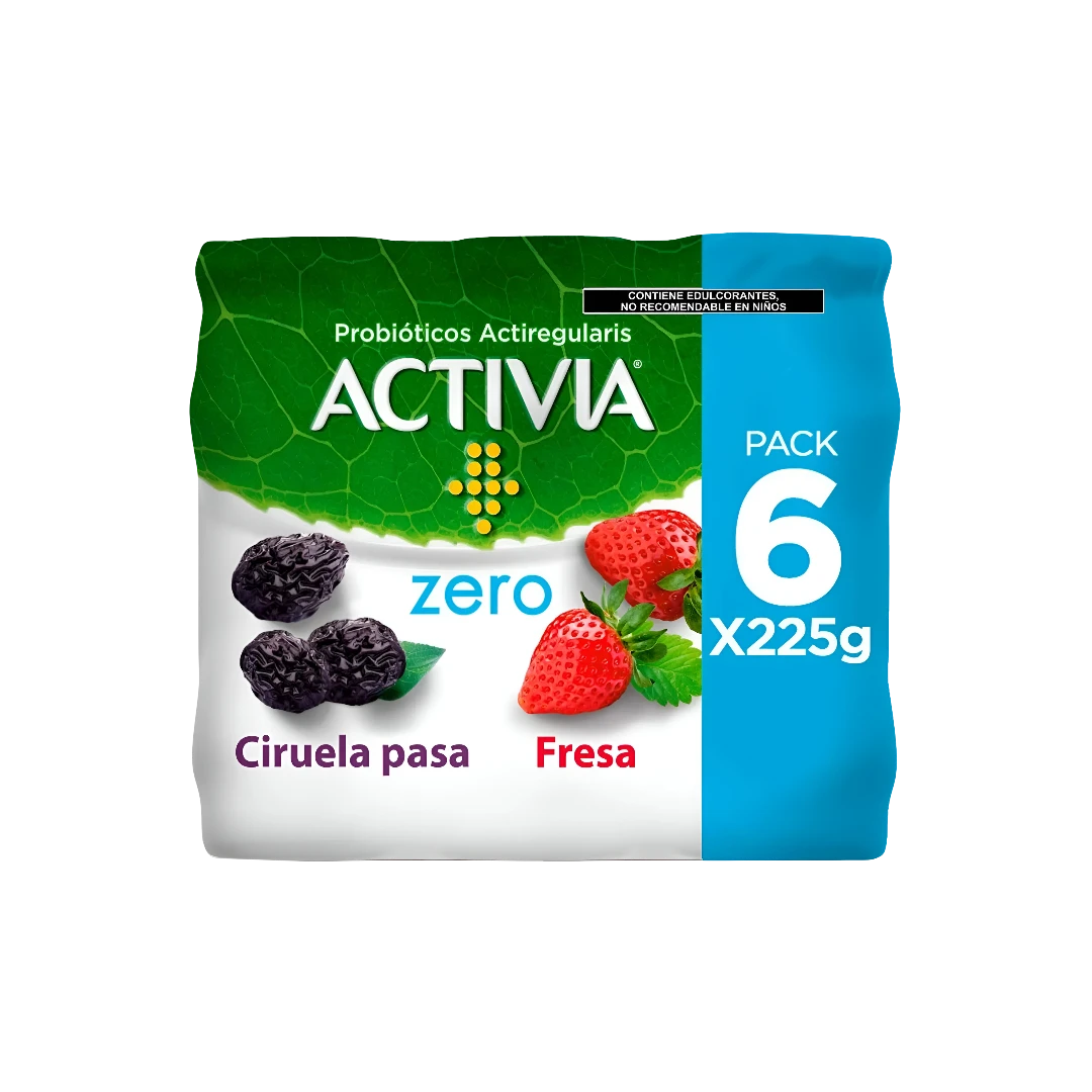 Alimento Lácteo Fermentado Fresa Y Ciruela Pasa sin Azúcar Activia 6 Pz