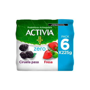 Alimento Lácteo Fermentado Fresa Y Ciruela Pasa sin Azúcar Activia 6 Pz