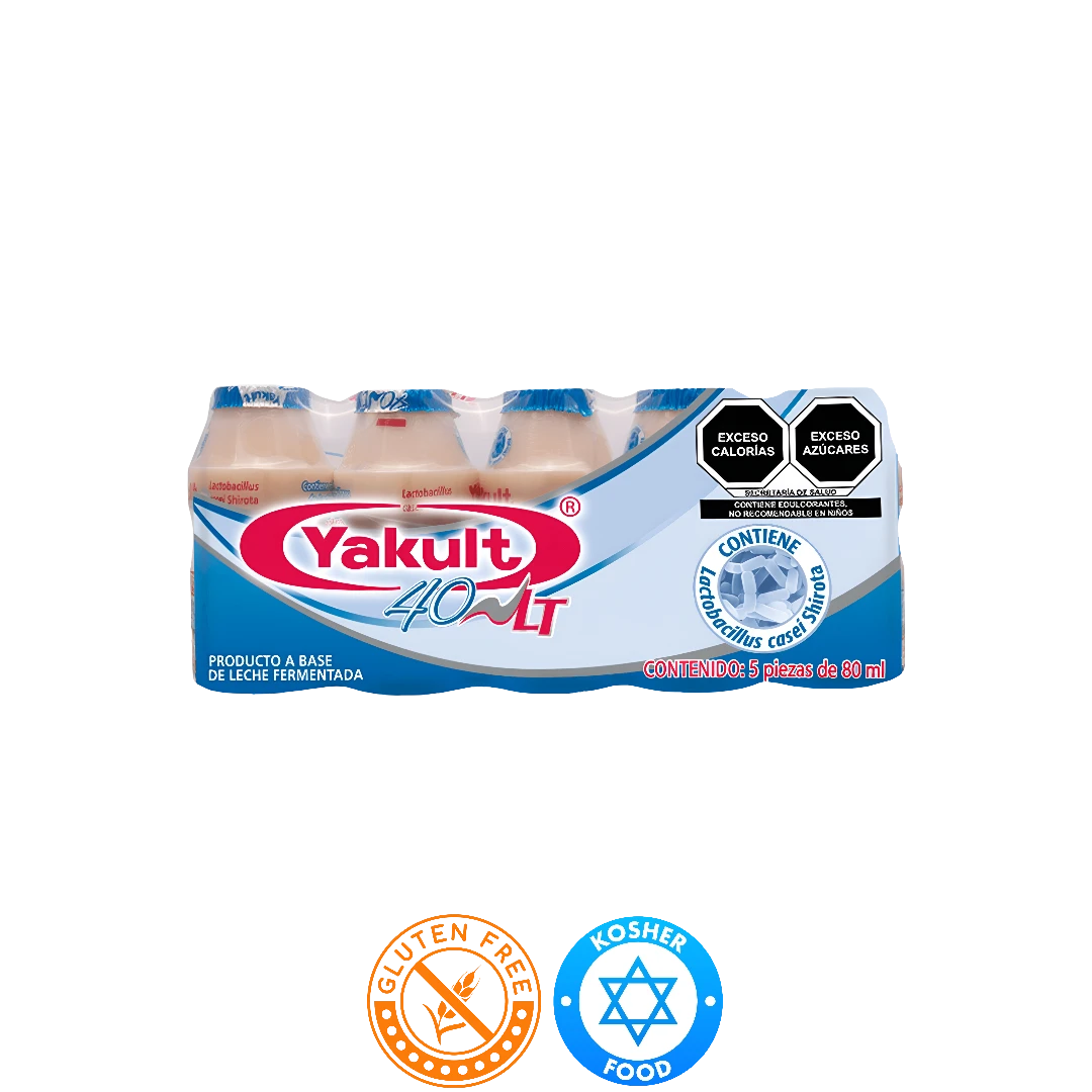 Bebida Láctea Fermentada Yakult Sin Azúcar 5 Piezas de 80ml c/u